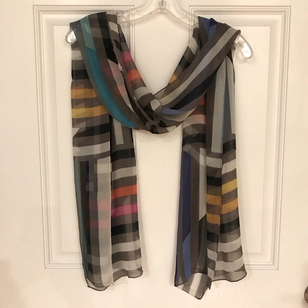 PER SE 100% Silk Scarf *Colorful Linear Print* - Picture 4 of 13